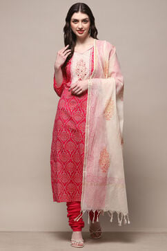 Pink Cotton Unstitched Suit Set image number 1