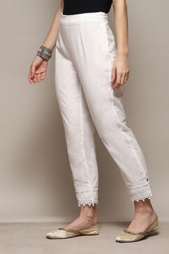 White Cotton Slim Solid Pants image number 2