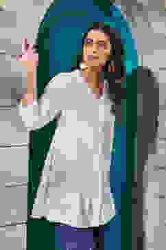 White Cotton Straight Shirt image number 4