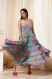Turquoise Cotton Floral Printed Tiered Dress image number 2