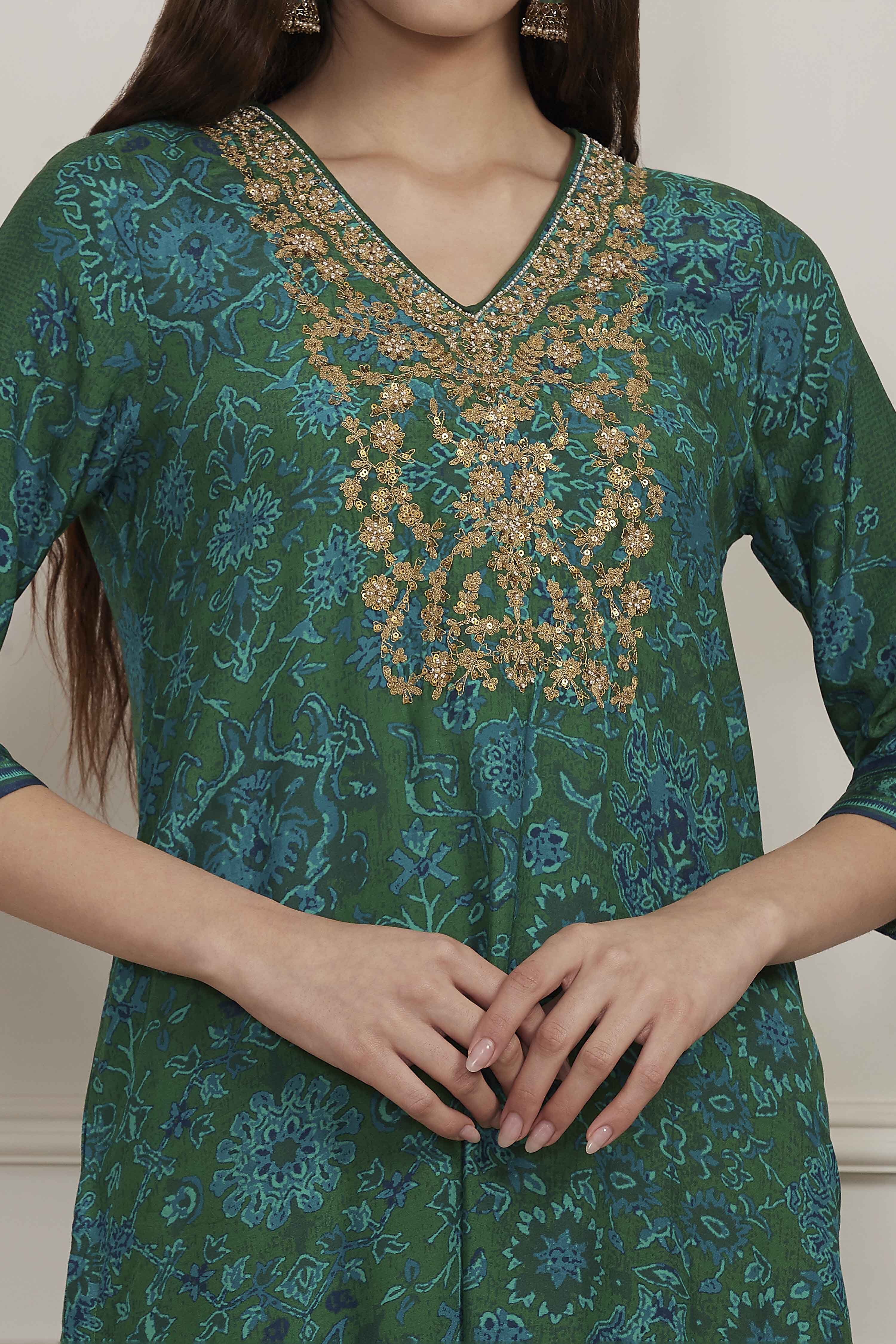 Green Modal Straight Suit Set image number 1