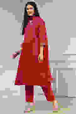 Red Solid Kalidar Suit Set image number 3