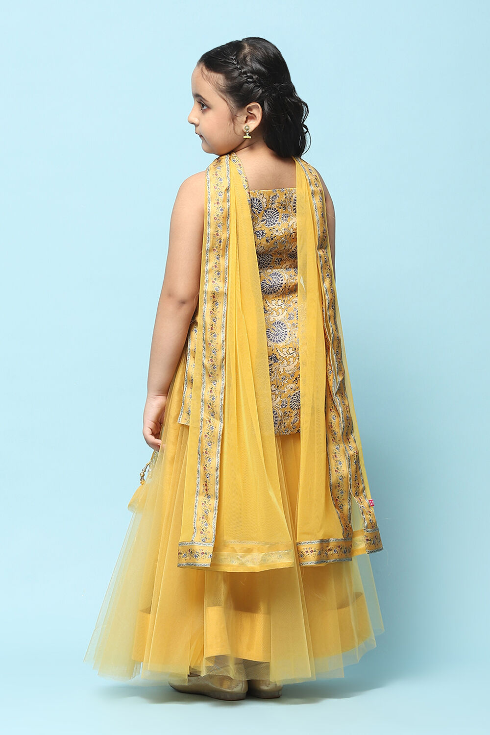 Yellow Poly Viscose Straight Printed Suit Set image number 5