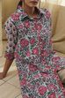 Blue and Pink Cotton Floral Shirt-Style Short Kurta image number 1