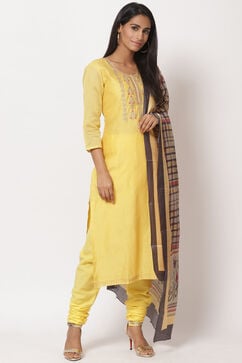Yellow Chanderi Easy Stitch Suit Set image number 3