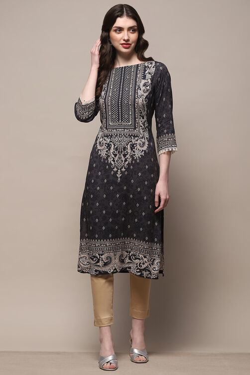 Black Rayon Straight Kurta image number 5