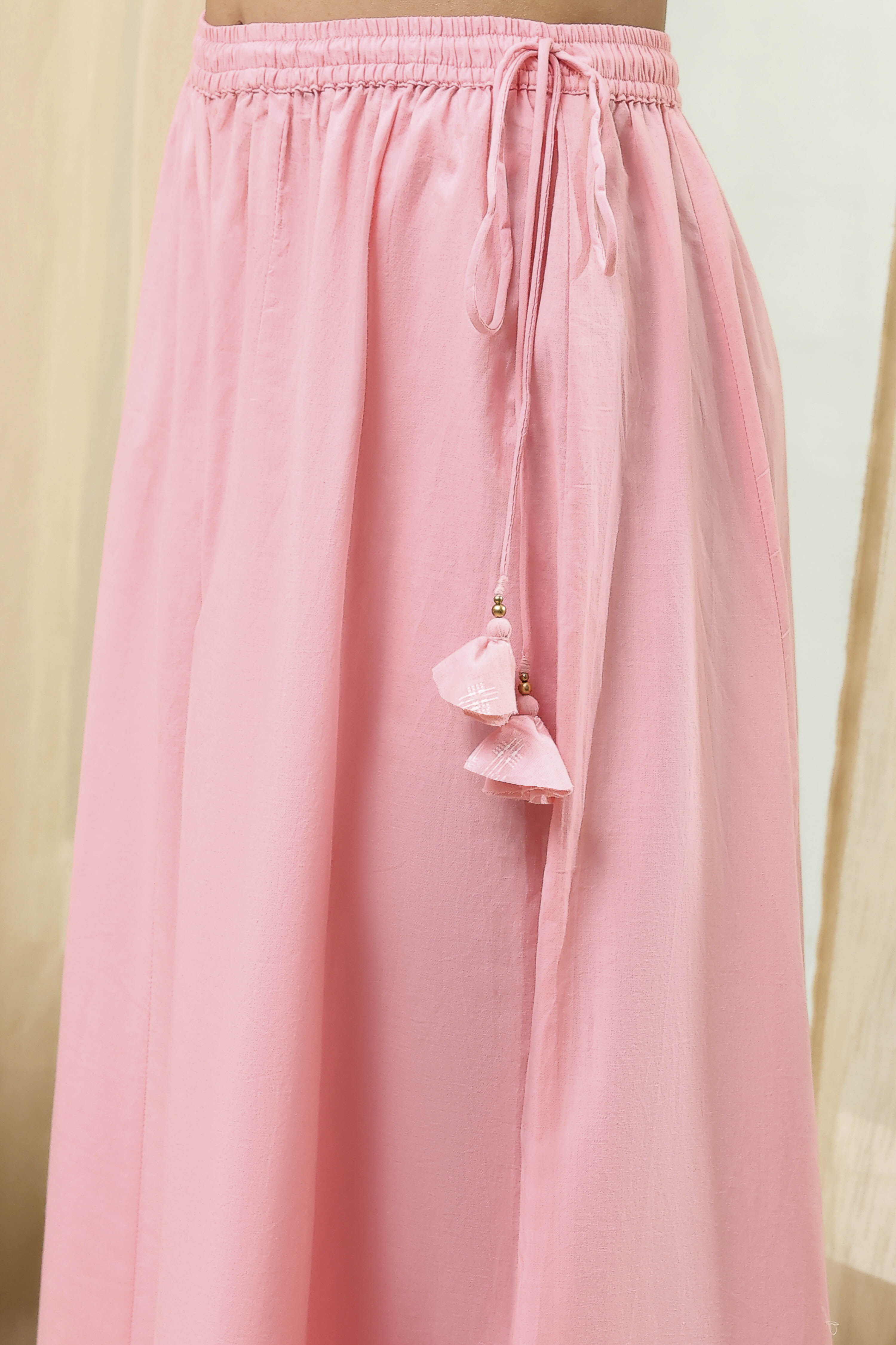 Pink Cotton Floral Strappy Straight Suit Set image number 2