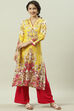 Yellow Rayon Straight Printed Kurta