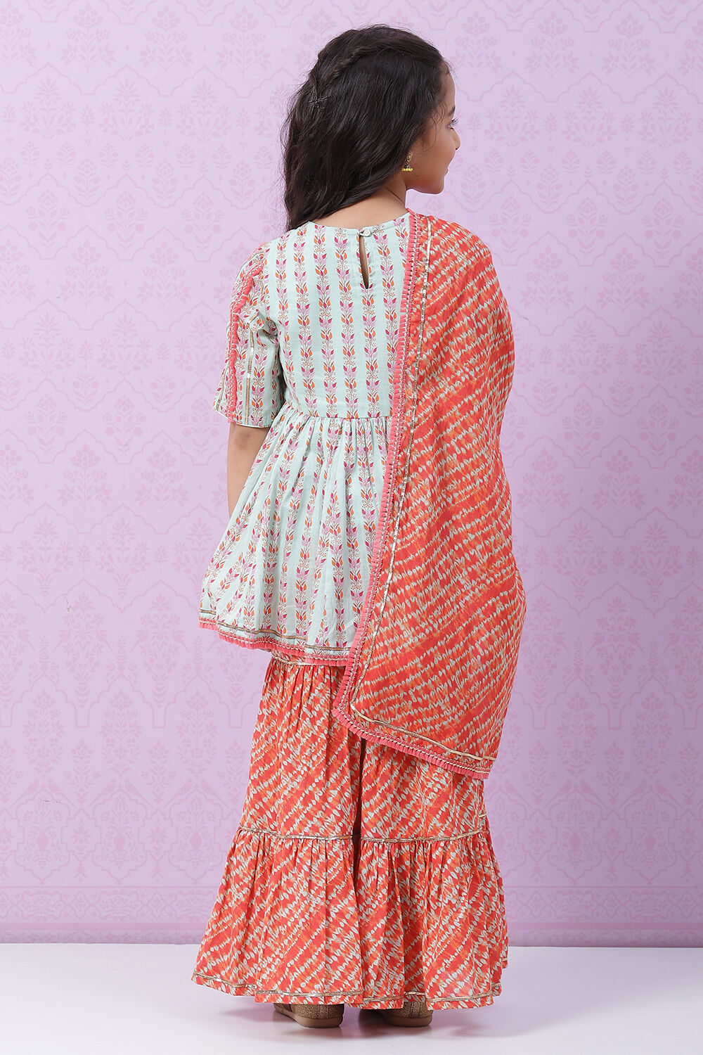 Aqua Coral Cotton Flared Garara Kurta Garara Suit Set image number 4