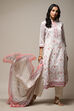 Off White Cotton Screen Print Unstitched Suit Set image number 10