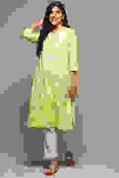 Sea Green Cotton Straight Embroidered Kurta image number 0