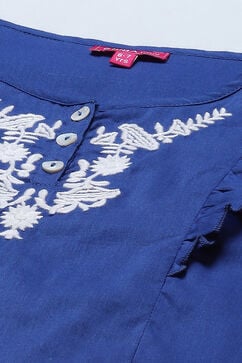 Blue Cotton Straight Printed Kurta Skirt Suit Set image number 1