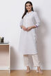 White Blue Cotton Straight Kurta