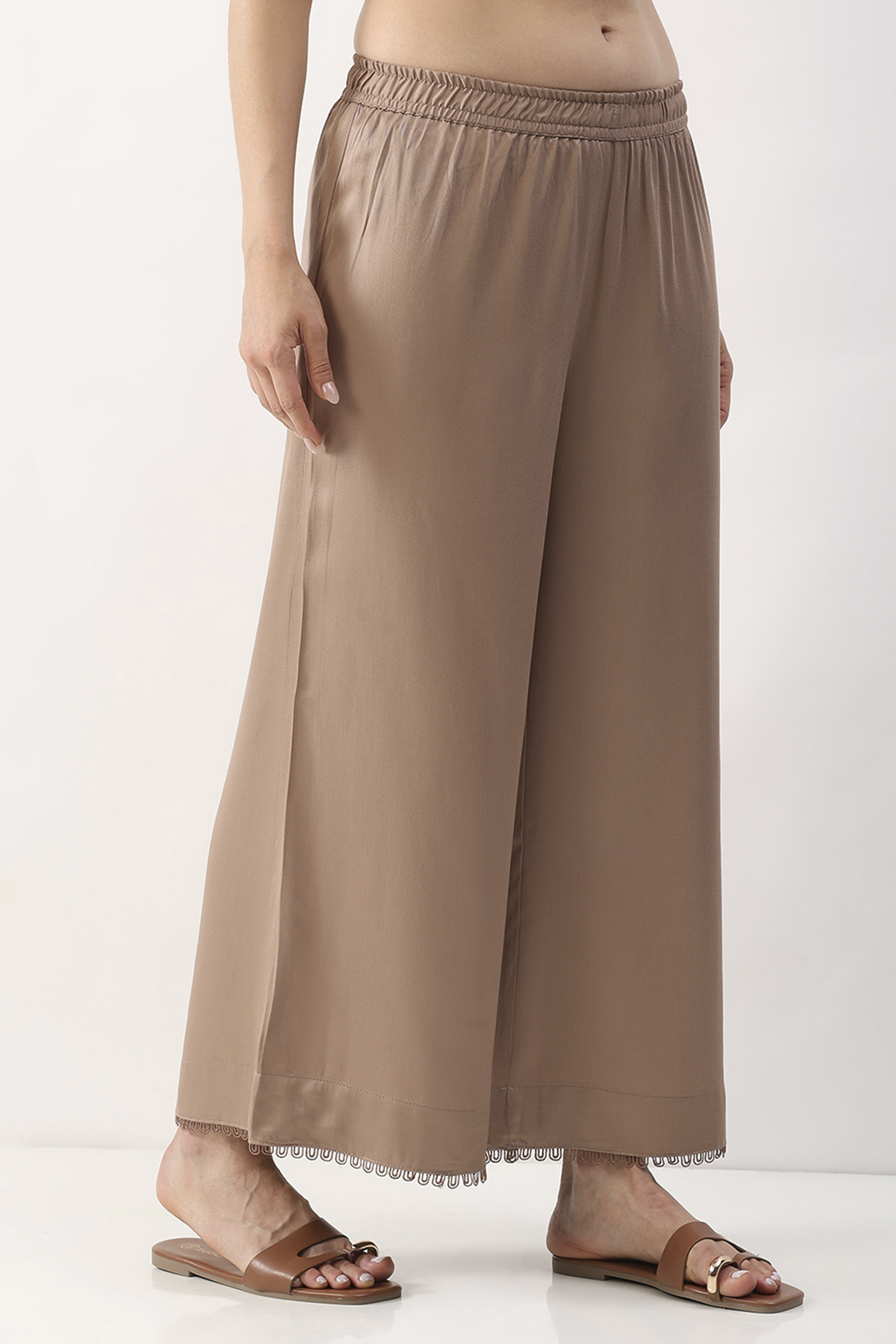 Nude Viscose Rayon Flared Palazzo image number 3