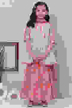 Aqua & Coral Cotton A-Line Kurta Garara Suit Set image number 0