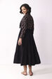 Black Cotton Midi Dress With Floral Crop Jacket image number 3