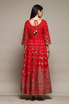 Red Silk Anarkali Kurta Churidar Suit Set image number 4