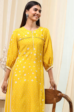 Mustard Yellow Modal Printed A-Line Kurta image number 6