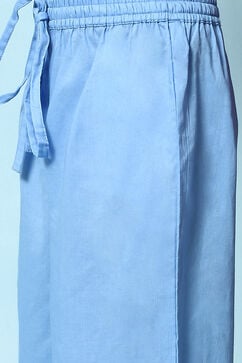 Blue Cotton Gathered Kurta Straight Palazzo Suit Set image number 2