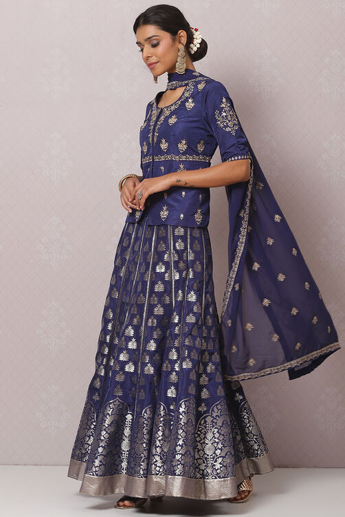 Blue Straight Art Silk Lehenga Set image number 2
