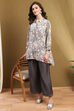 Beige and Grey Cotton Printed Straight Short Kurta image number 0