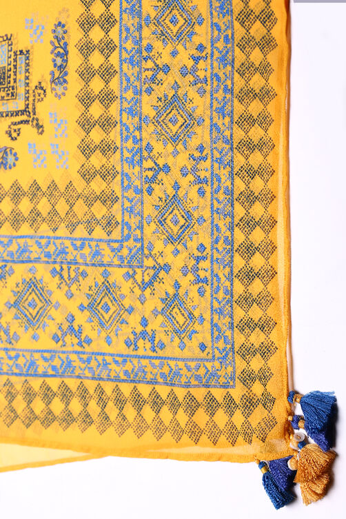 Indigo Art Silk Printed Scarf image number 1