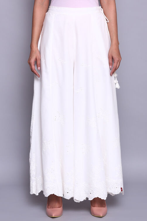 White Cotton Flared Palazzo Pants image number 2