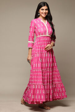Pink Cotton Tiered Dress Embroidred Dress image number 4