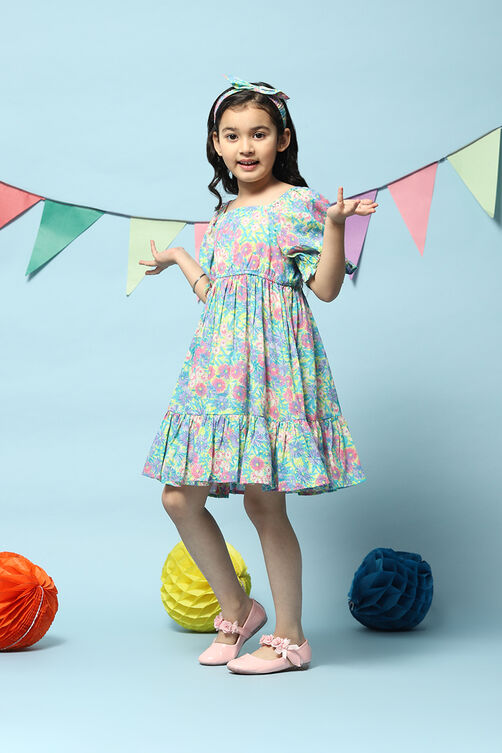 Multicolored Cotton Tiered Dress image number 2
