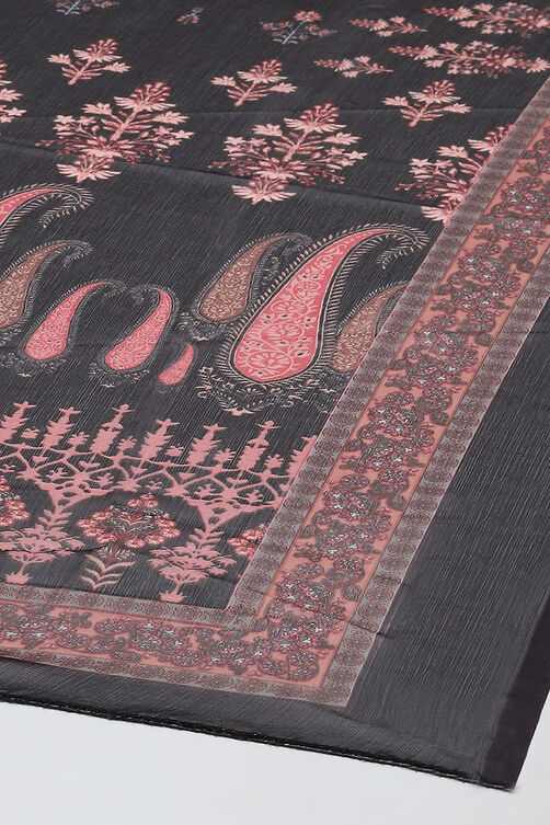 Black Cotton Blend Digital Print Unstitched Suit Set image number 4