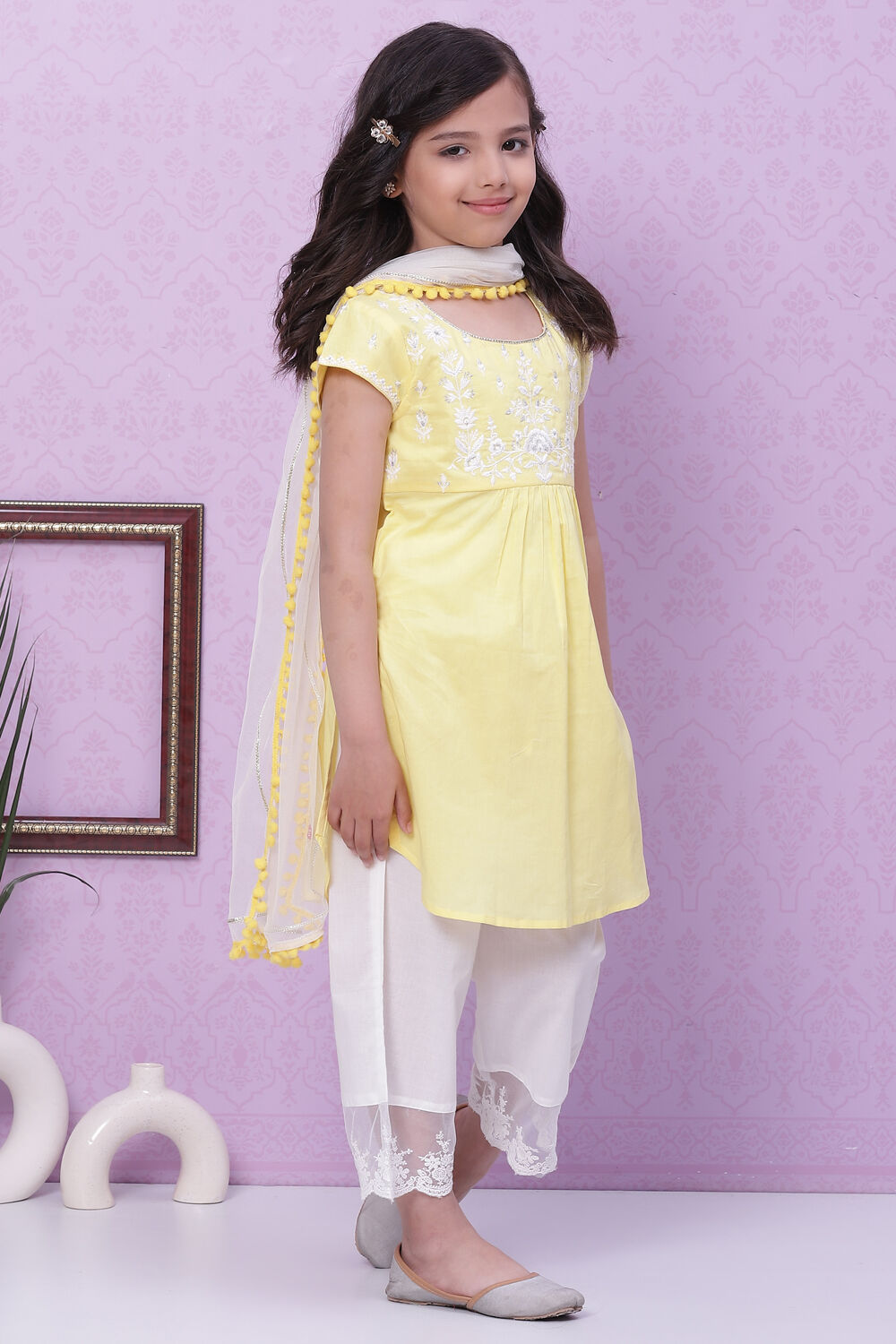 Yellow Cotton Straight Straight Kurta Palazzo Suit Set image number 6