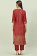 Maroon Art Silk Straight Kurta Slim Pants Suit Set image number 4