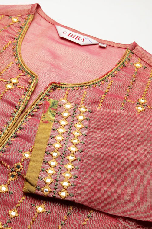 Pink Metallic Cotton Double Layered  Kurta Churidar Suit Set image number 1