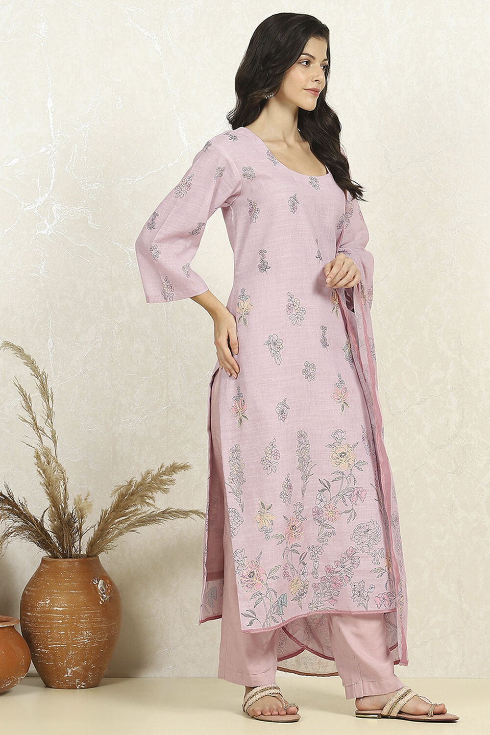 Sea Green Linen Unstitched Suit Set image number 6