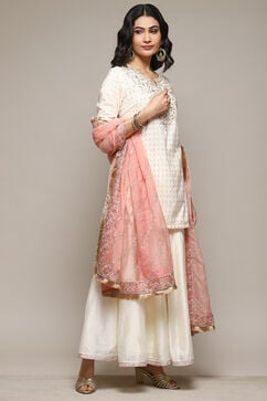 Off White & Blush Pink Cotton Blend Straight Kurta Garara Suit Set image number 6
