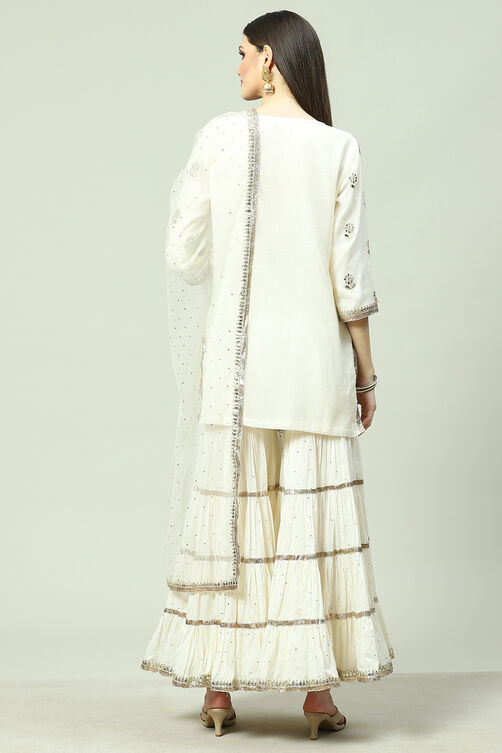 Black Cotton Blend Straight Kurta Garara Suit Set image number 4