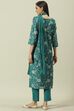 Peacock Green Printed Straight Kurta Regular Pants Suit Set image number 4