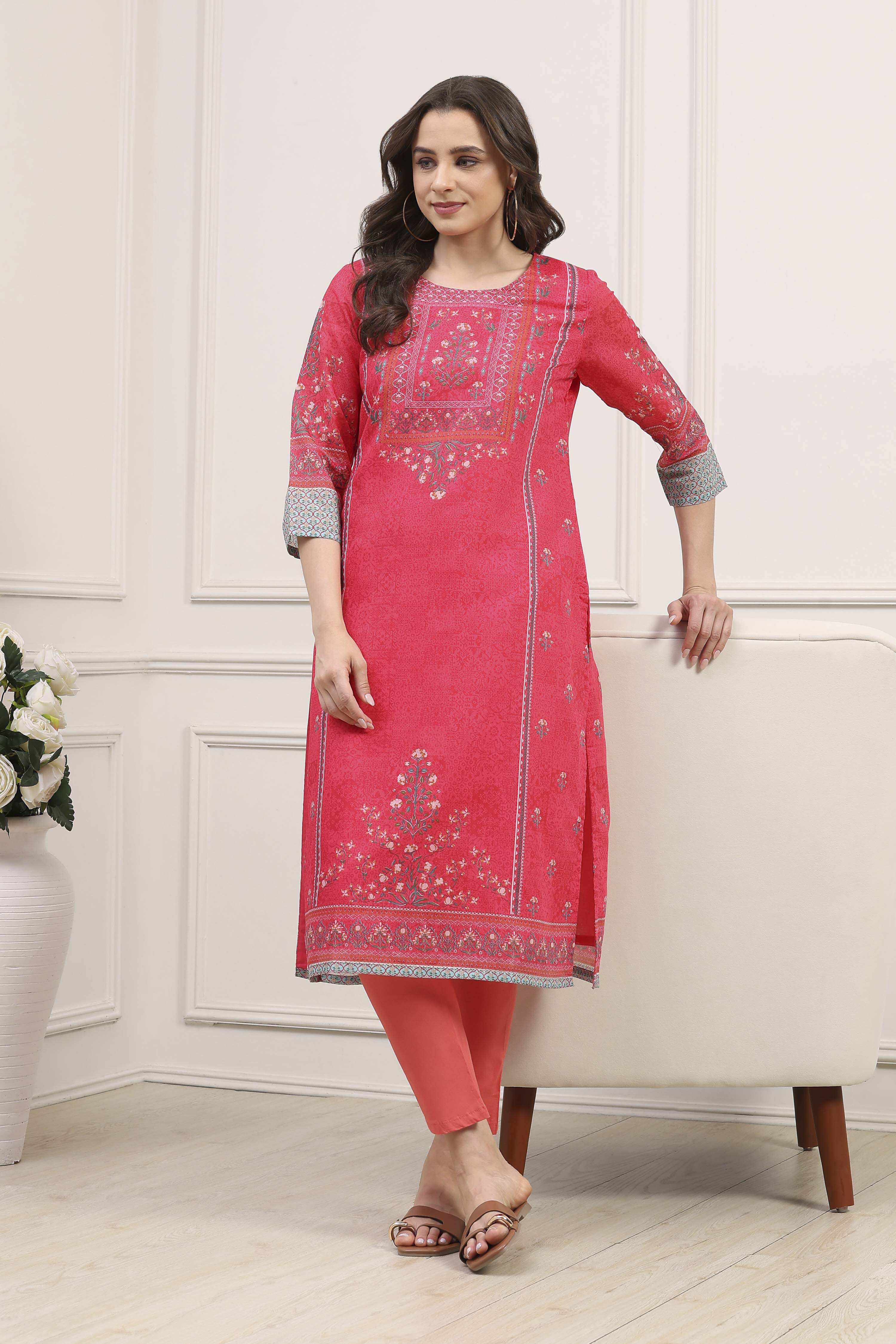Dark Green A-Line Cotton Kurta image number 0