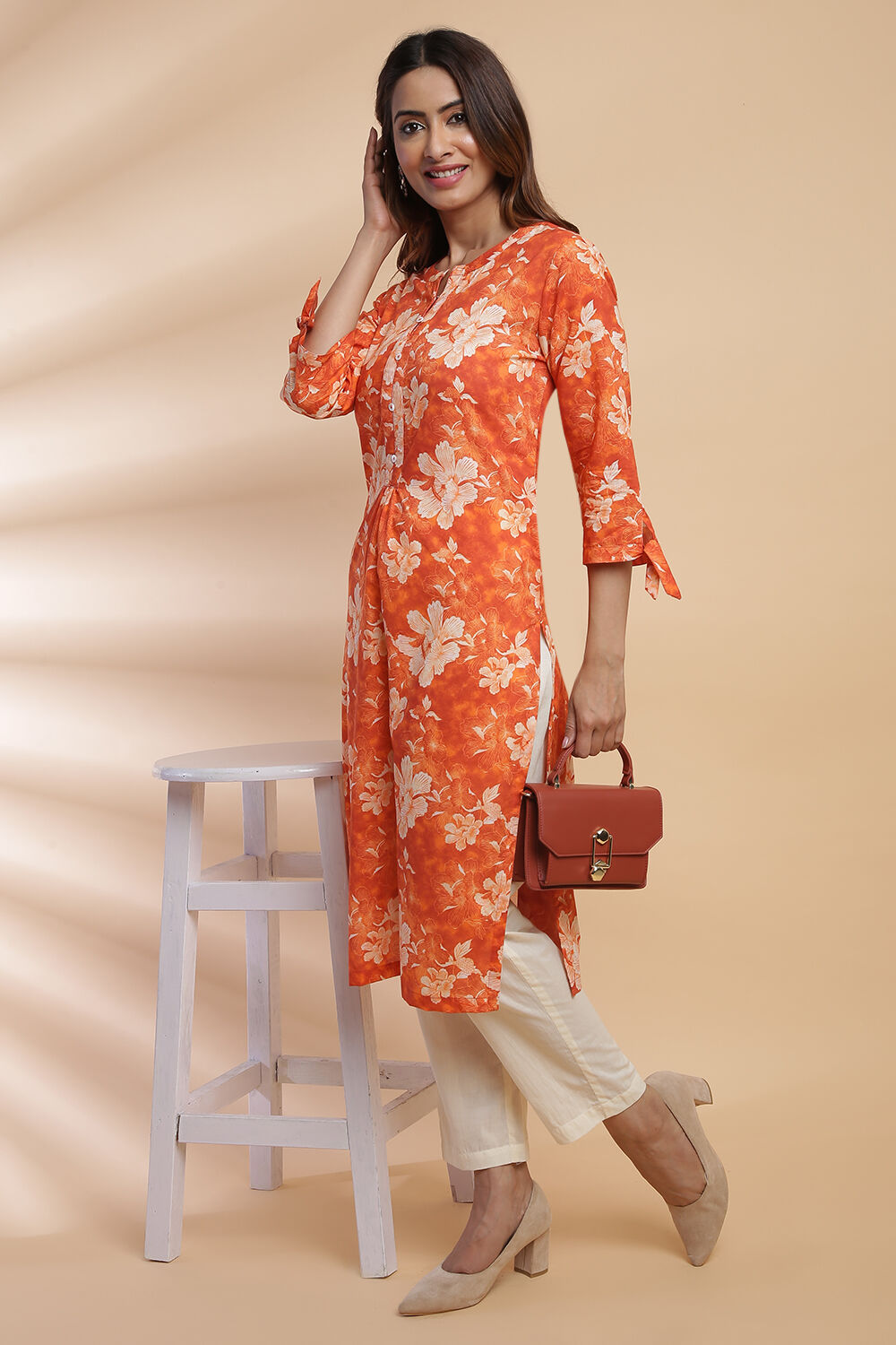 Brick Cotton Straight Kurta Pants Set image number 3