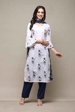 White Cotton Printed Unstitched Suit Set image number 8