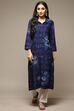 Indigo LIVA Straight Printed Kurta image number 4