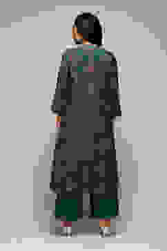 Green Polyester A-Line Printed Kurta Palazzo Suit Set image number 4