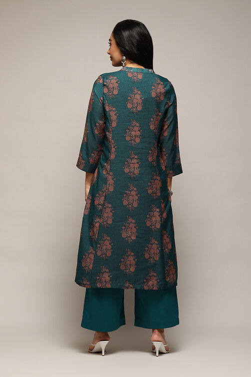 Pink Poly Chanderi A-Line Printed Kurta Palazzo Suit Set image number 4