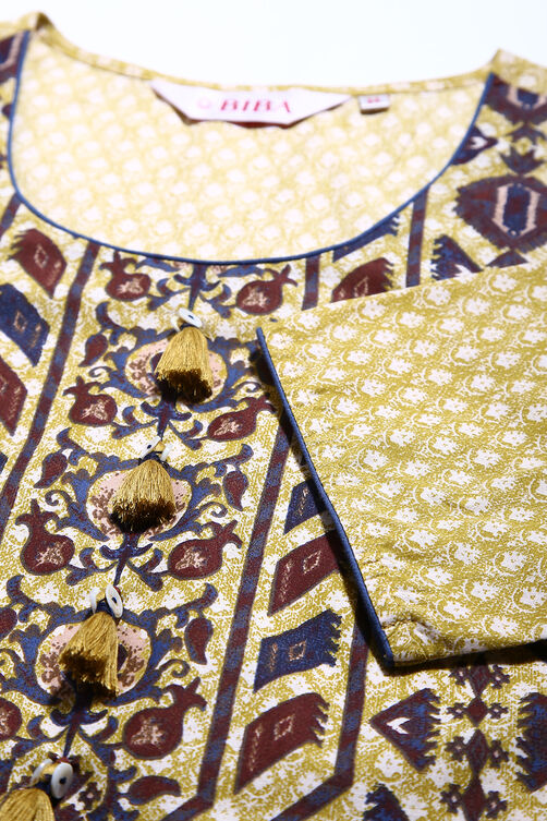 Blue Cotton Straight Printed Kurta image number 1