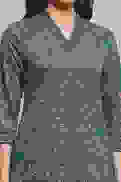 Earthy Green Yarn-Dyed Printed Straight Winter Kurta image number 1