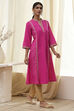Fuchsia Cotton Printed A-Line Kurta image number 4