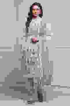 Ivory Printed Straight Winter Suit Set image number 6