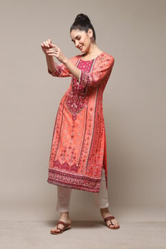 Coral Polyester Straight Printed Kurta image number 1