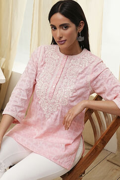 Pink Cotton Yarn Dyed Short Kurta image number 6