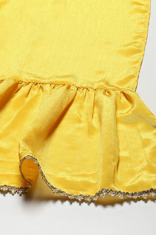 Yellow Polyester Straight Embroidered Suit Set image number 3